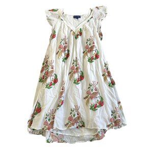 Ros Garden Womens XL White & Multicolor Peacock Print Dress With Flutter Sleeves